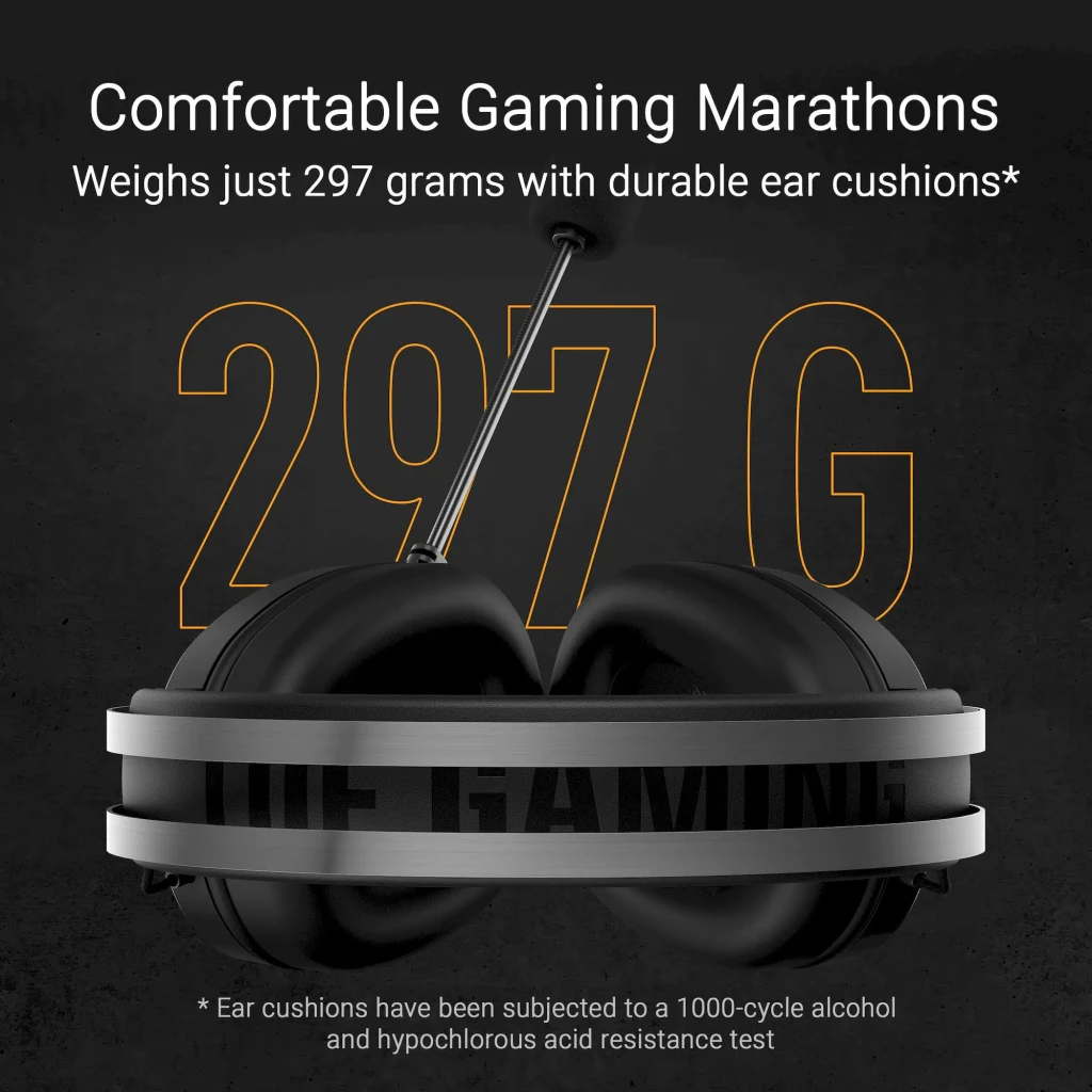 ASUS TUF Gaming H1 Gen II preto, vista lateral esquerda: logo TUF no auricular, microfone boom e arco prateado - Item9