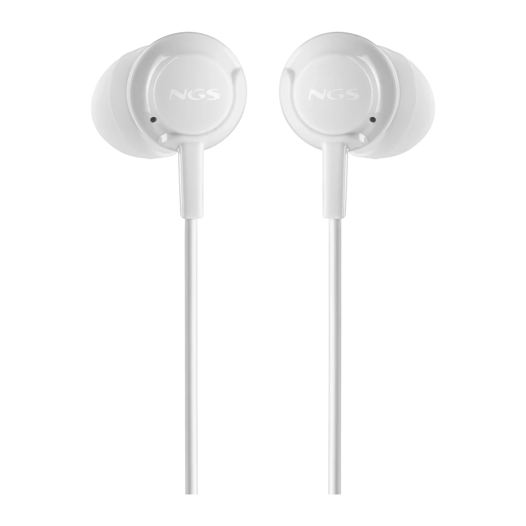 NGS Cross Drift blanco, vista detalle: auriculares in-ear con cable, mando inline con 3 botones y jack 3.5mm dorado - Ítem1