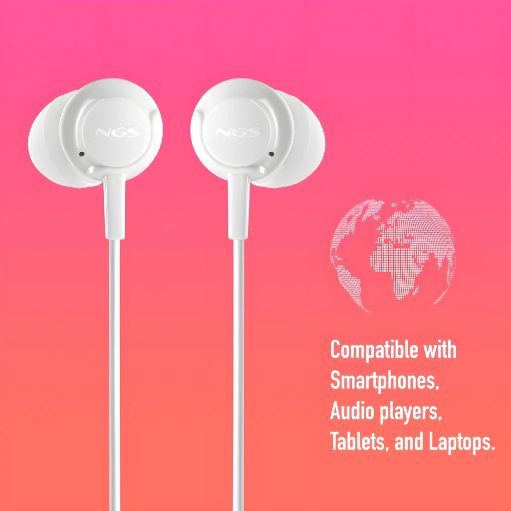 NGS Cross Drift blanco, vista detalle: auriculares in-ear con cable, mando inline con 3 botones y jack 3.5mm dorado - Ítem5