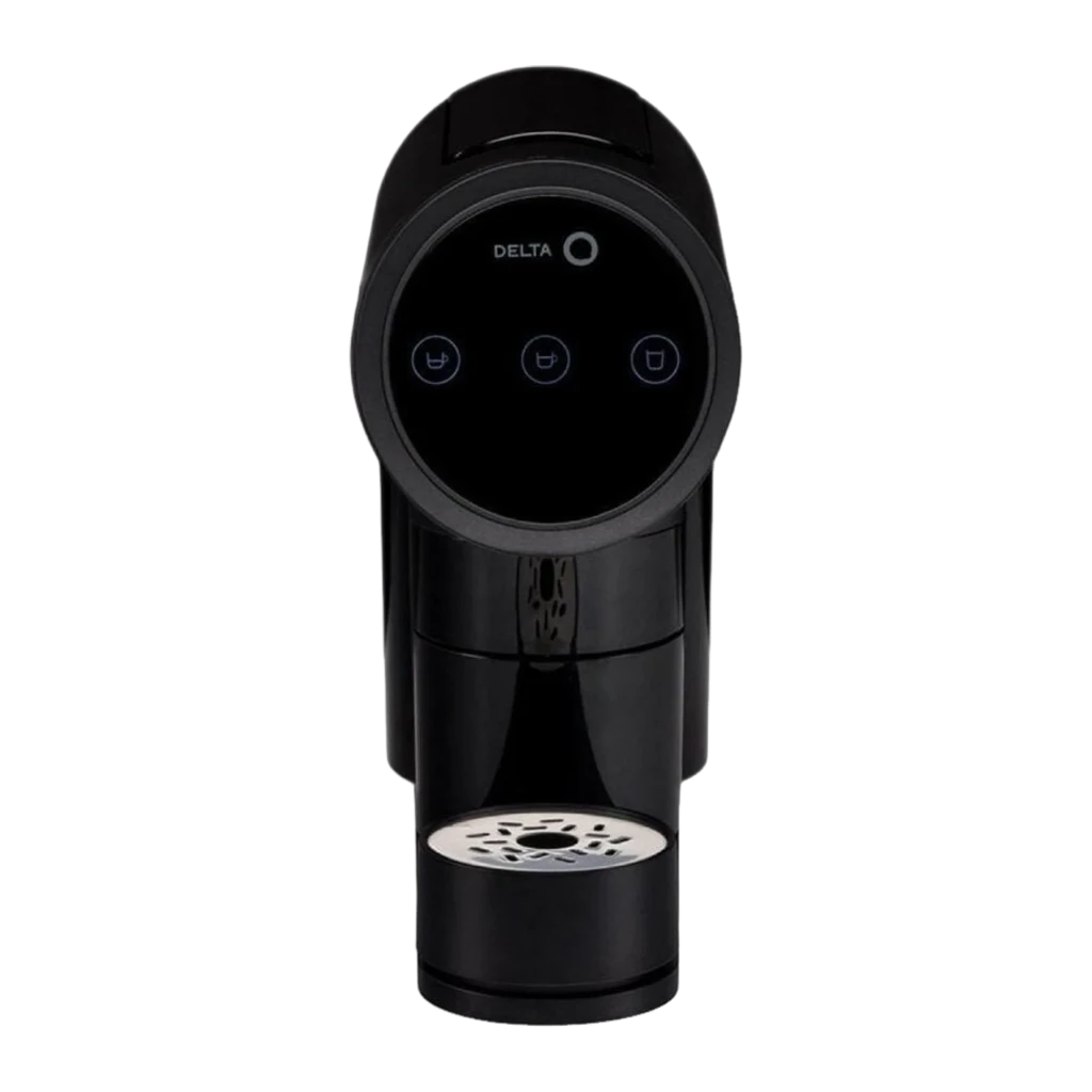 Delta Q Cafetera Cápsulas IconiQ Preta, vista lateral: painel tátil com 3 botões e suporte de cápsulas removido - Item1