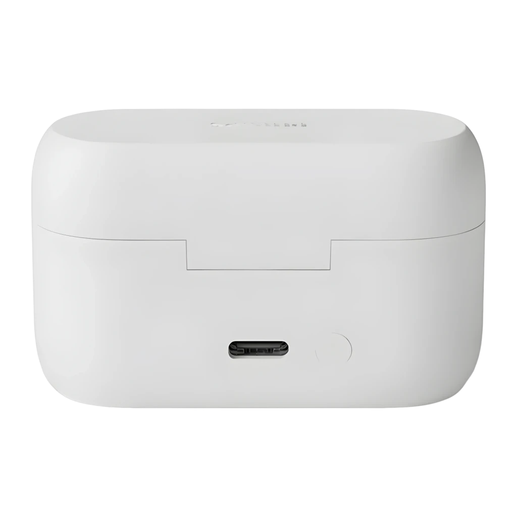 Philips TAQ2000WT Open-Ear True Wireless Branco, vista frontal: dois auriculares e estojo aberto com logo Philips visível - Item3