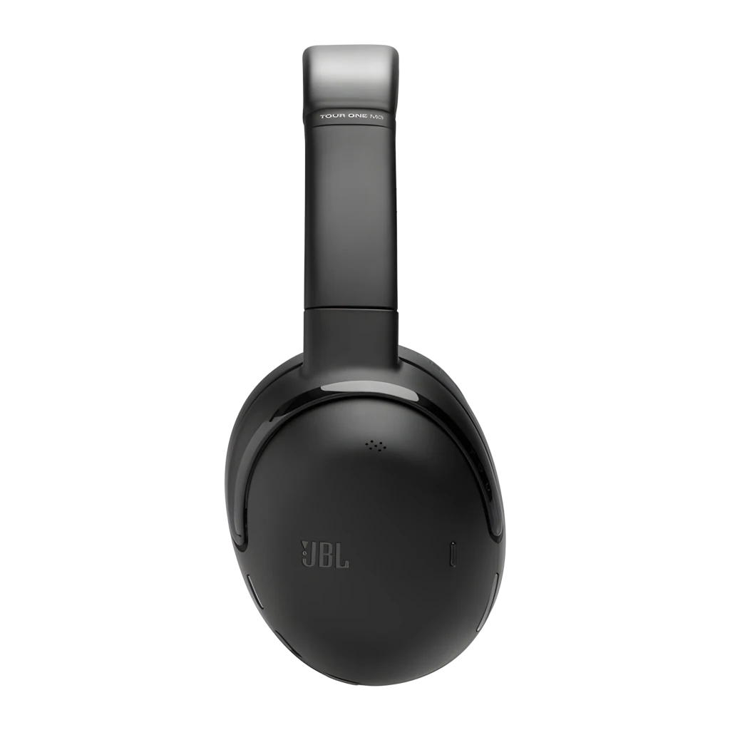 JBL Tour One M3 Bluetooth Noir, vue de face en angle: arceau rembourré, coussinets et commandes sur la coque gauche - Ítem2