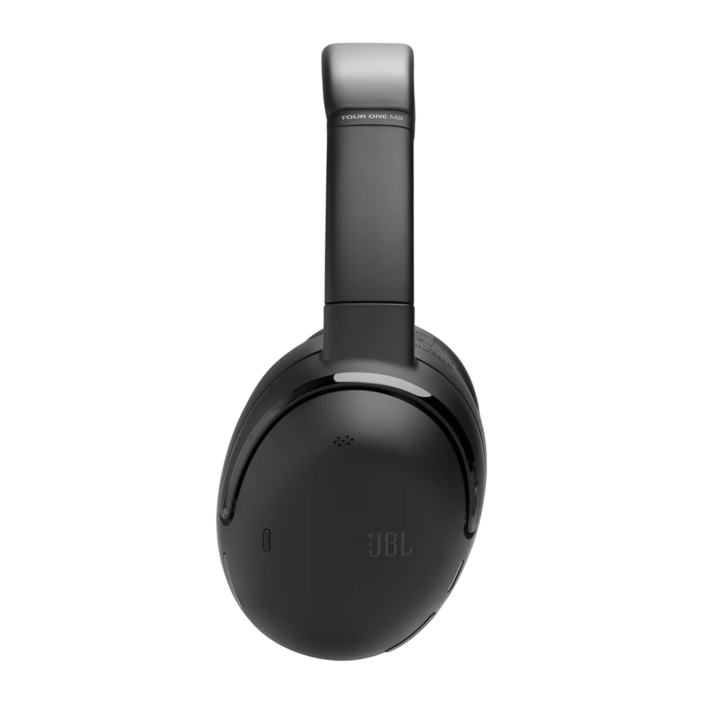 JBL Tour One M3 Bluetooth Noir, vue de face en angle: arceau rembourré, coussinets et commandes sur la coque gauche - Ítem3