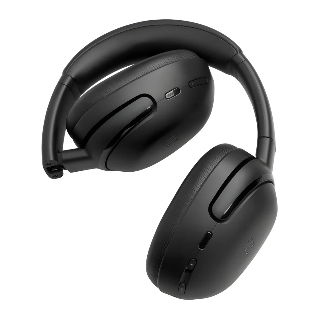 JBL Tour One M3 Bluetooth Noir, vue de face en angle: arceau rembourré, coussinets et commandes sur la coque gauche - Ítem4
