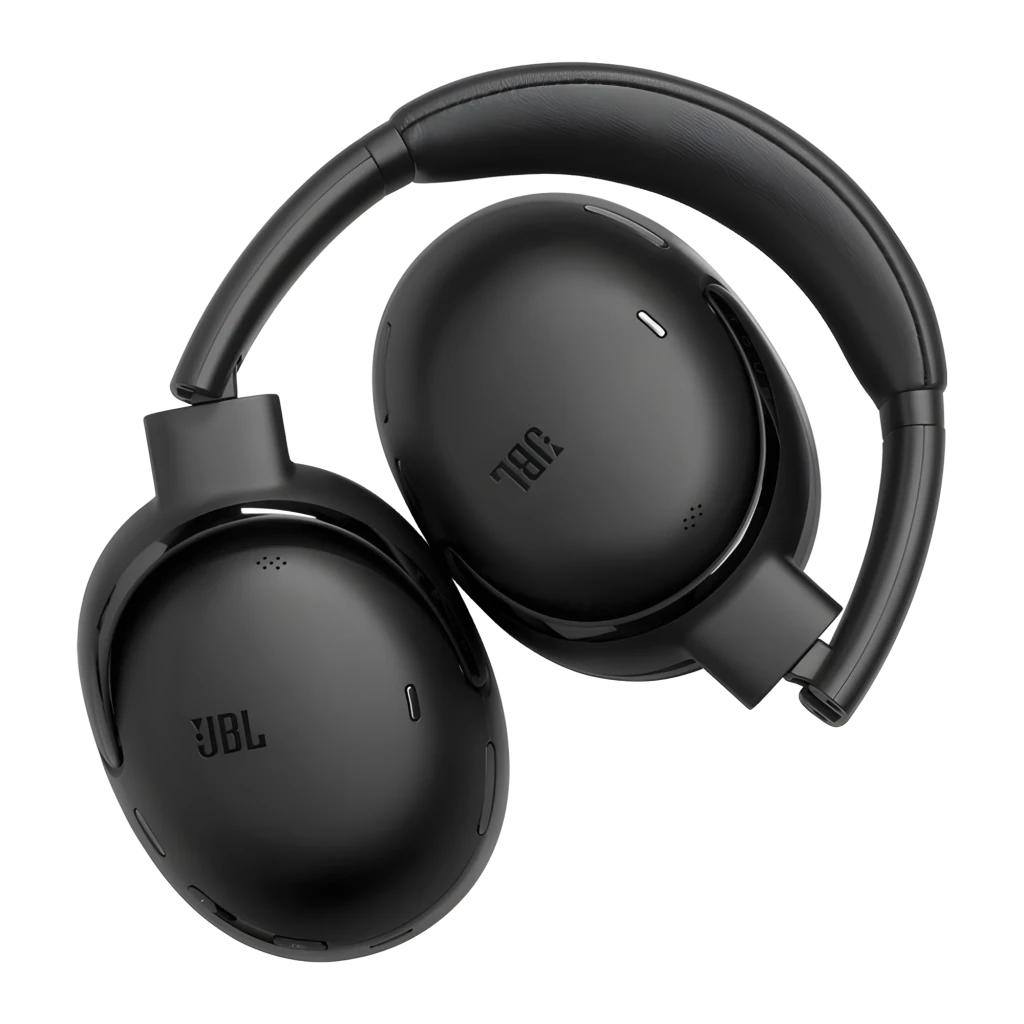 JBL Tour One M3 Bluetooth Noir, vue de face en angle: arceau rembourré, coussinets et commandes sur la coque gauche - Ítem7