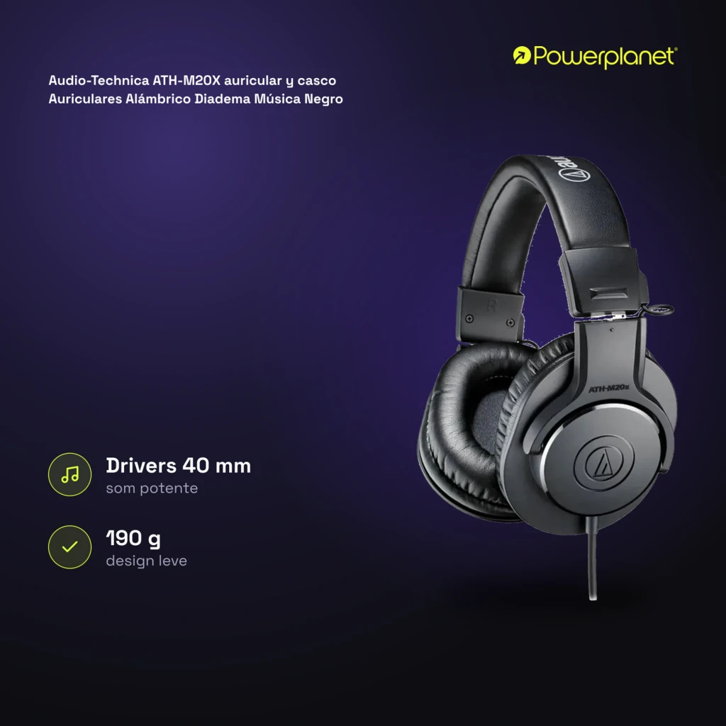 Audio-Technica ATH-M20X auricular y casco Auriculares Alámbrico Diadema Música Negro - vue principale - Ítem5