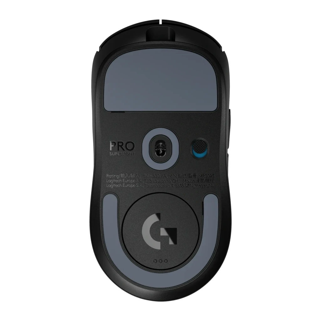 Logitech Souris G PRO X Superlight 2 Noir, vue du dessus: molette, LED verte et logo G argenté sur corps mat - Ítem1