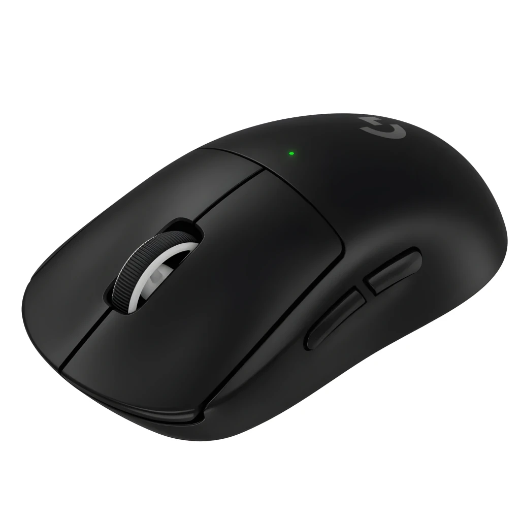 Logitech Souris G PRO X Superlight 2 Noir, vue du dessus: molette, LED verte et logo G argenté sur corps mat - Ítem5