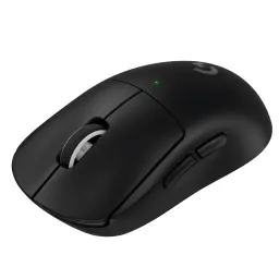 Logitech Rato G PRO X Superlight 2 Preto, vista superior em ângulo: roda, LED verde e logótipo G visíveis