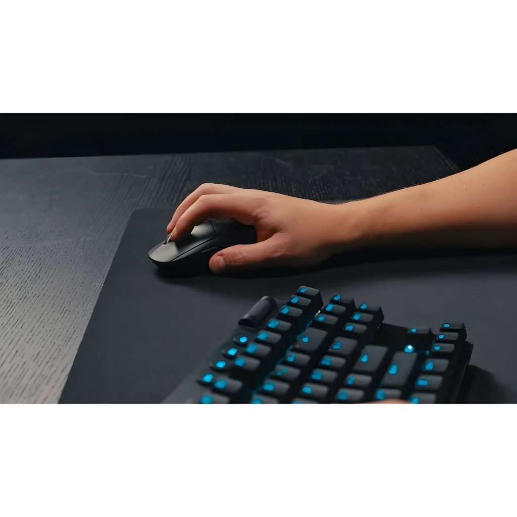 Logitech Souris G PRO X Superlight 2 Noir, vue du dessus: molette, LED verte et logo G argenté sur corps mat - Ítem6