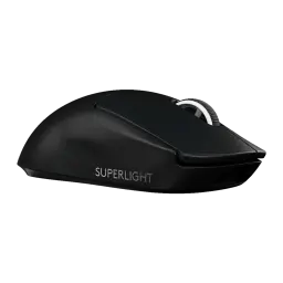 Logitech Rato G PRO X Superlight 2 Preto, vista lateral esquerda: carcaça mate, roda branca e logótipo SUPERLIGHT gravado