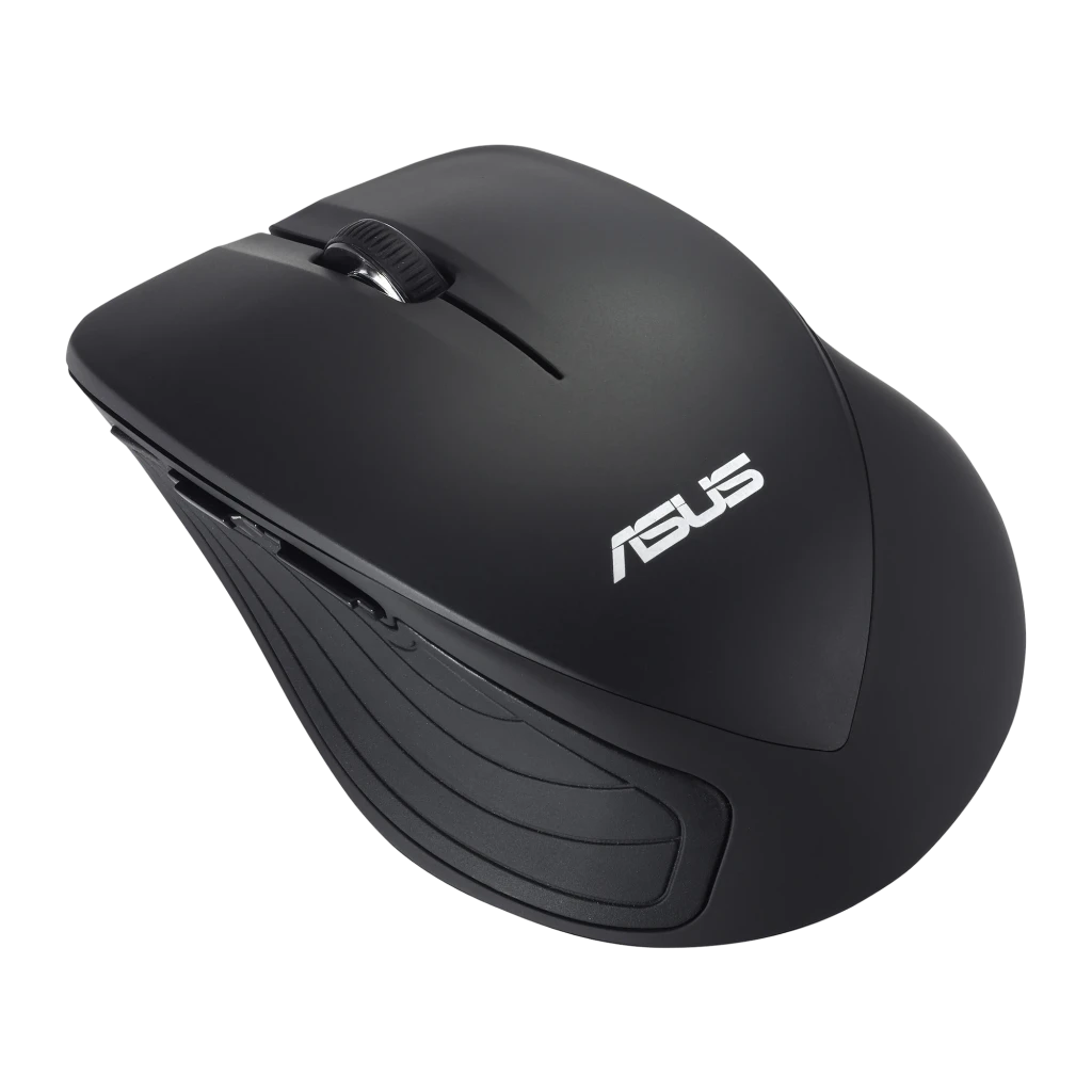 ASUS Rato WT465 Sem Fios Preto, vista superior: roda de scroll, botões esquerdo e direito, logótipo ASUS prateado - Item1