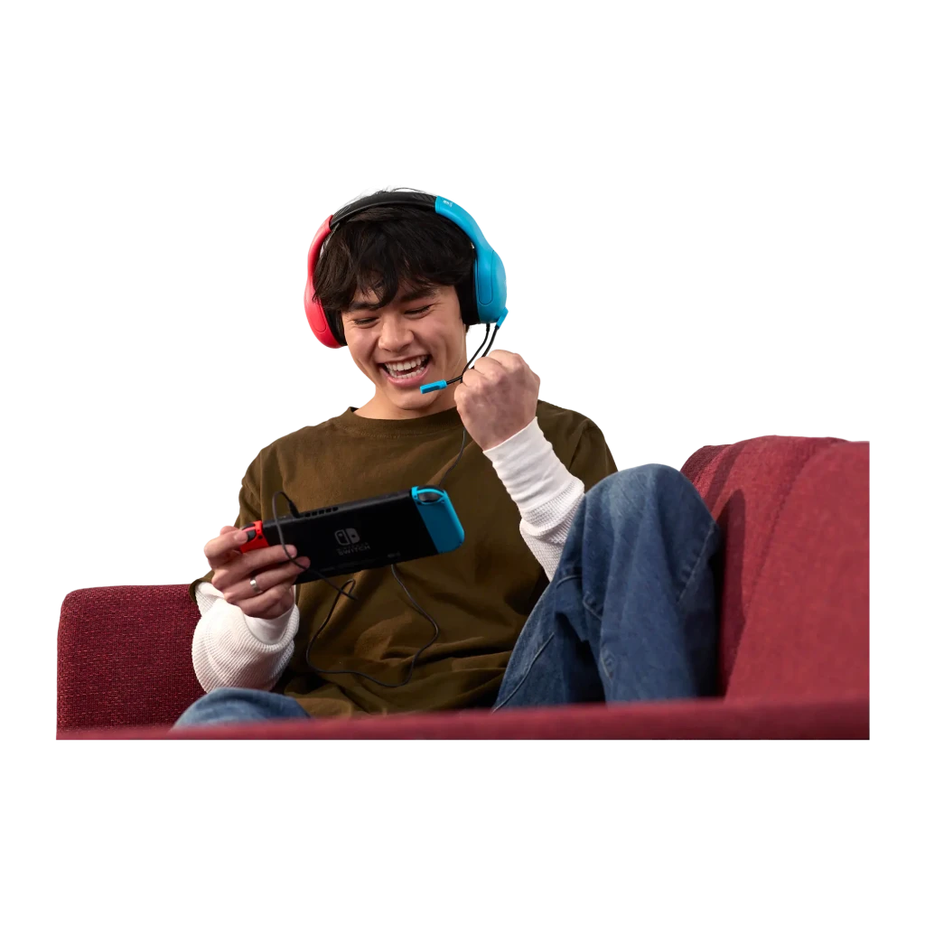 Turtle Beach Airlite Fit Neon Blue & Red bleu, vue latérale: casque bleu et rouge avec micro flexible et logo Nintendo Switch - Ítem11