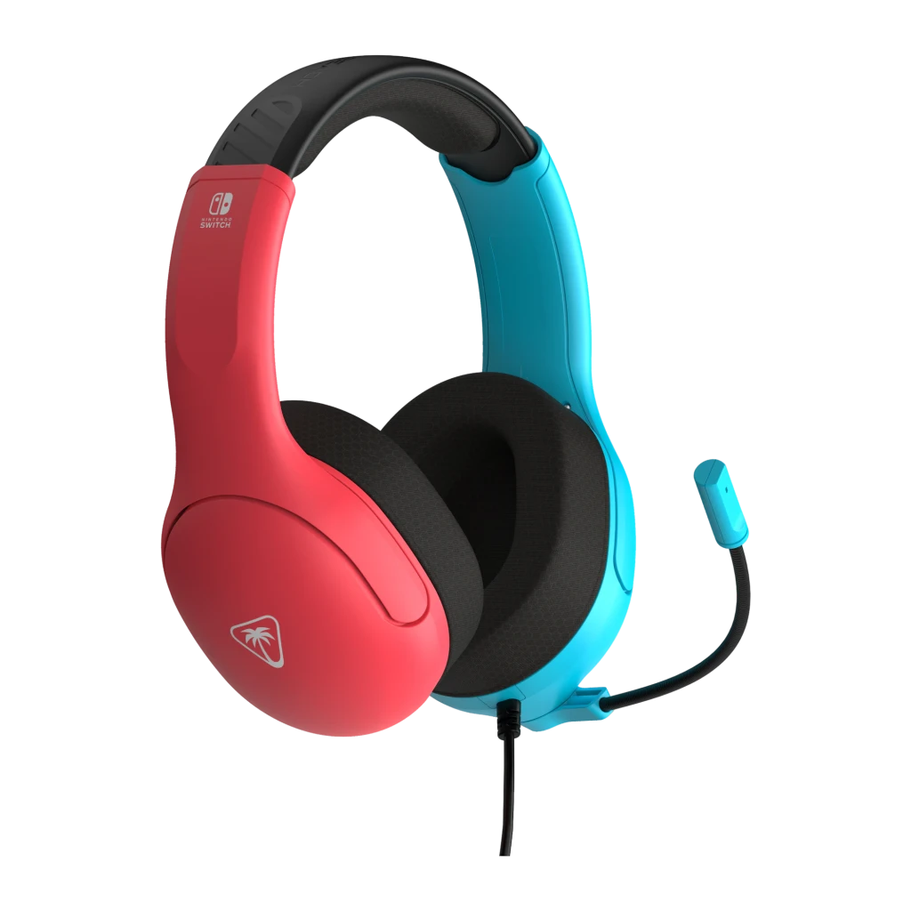 Turtle Beach Airlite Fit Neon Blue & Red bleu, vue latérale: casque bleu et rouge avec micro flexible et logo Nintendo Switch - Ítem4