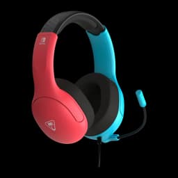 Turtle Beach Airlite Fit Neon Blue & Red azul, vista lateral: auriculares bicolor rojo y azul, micrófono flexible y logo