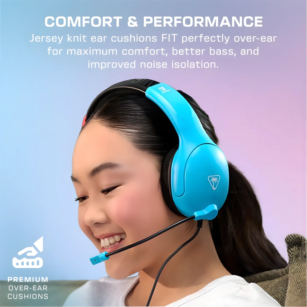 Turtle Beach Airlite Fit Neon Blue & Red bleu, vue latérale: casque bleu et rouge avec micro flexible et logo Nintendo Switch - Ítem6