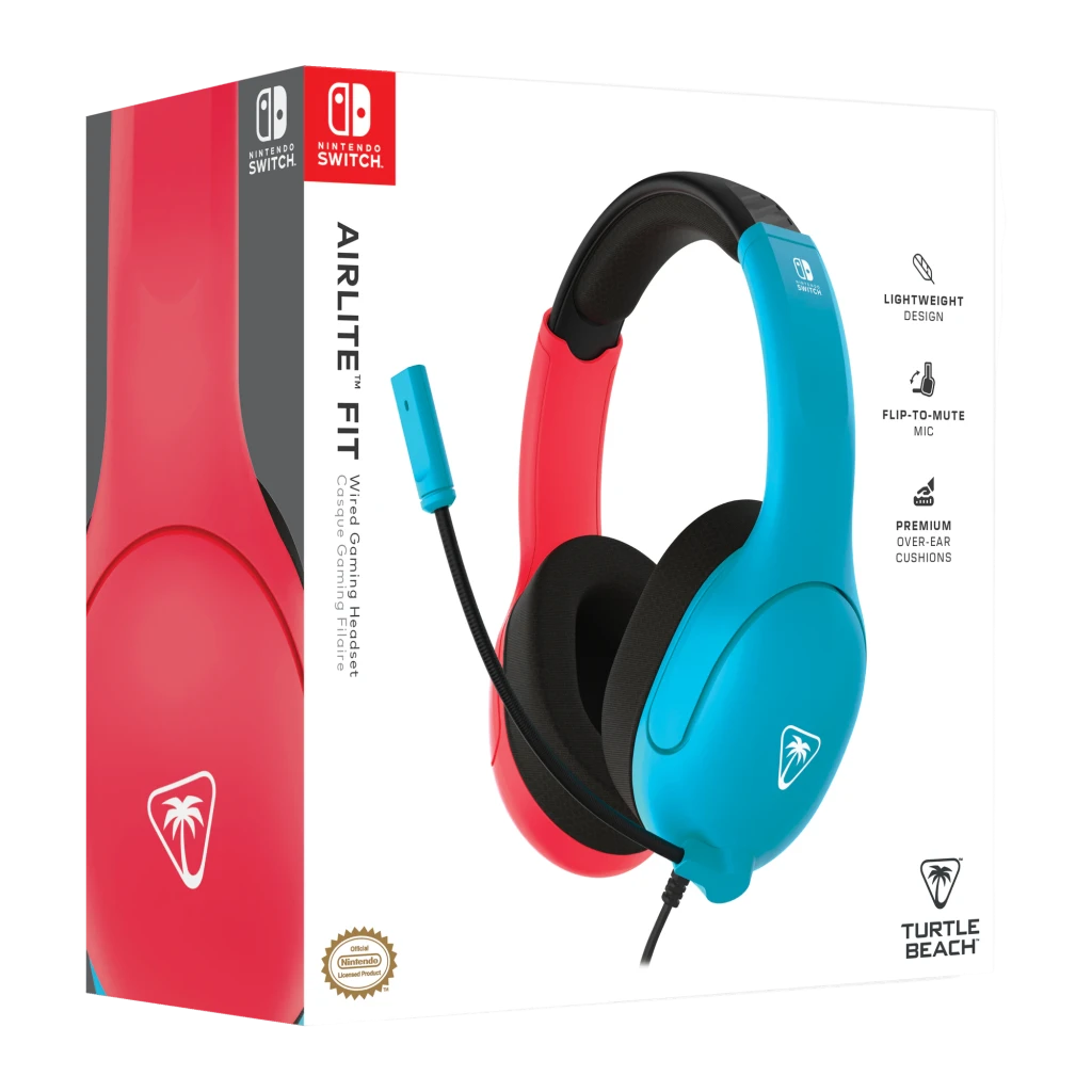 Turtle Beach Airlite Fit Neon Blue & Red bleu, vue latérale: casque bleu et rouge avec micro flexible et logo Nintendo Switch - Ítem7