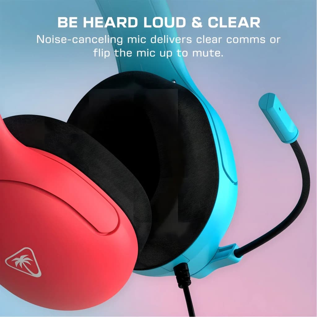 Turtle Beach Airlite Fit Neon azul, detalle: micrófono flexible con cancelación de ruido y almohadillas negras visibles
