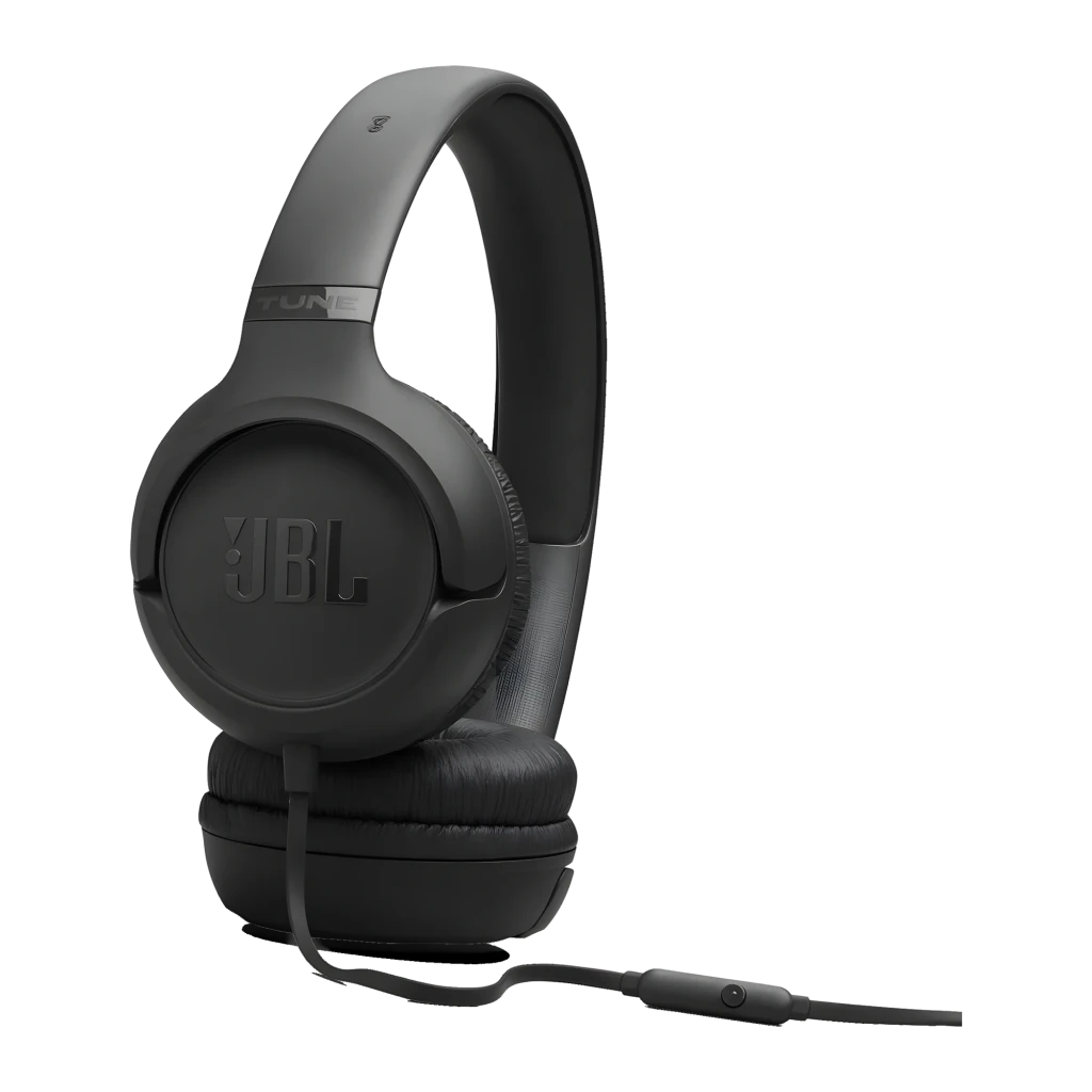 JBL Tune 530 Noir, vue latérale: casque on-ear avec arceau rembourré, coussinets et logo JBL sur le pavillon - Ítem4