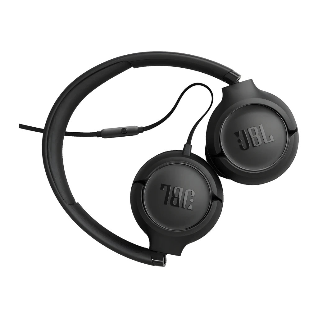 JBL Tune 530 Noir, vue latérale: casque on-ear avec arceau rembourré, coussinets et logo JBL sur le pavillon - Ítem5
