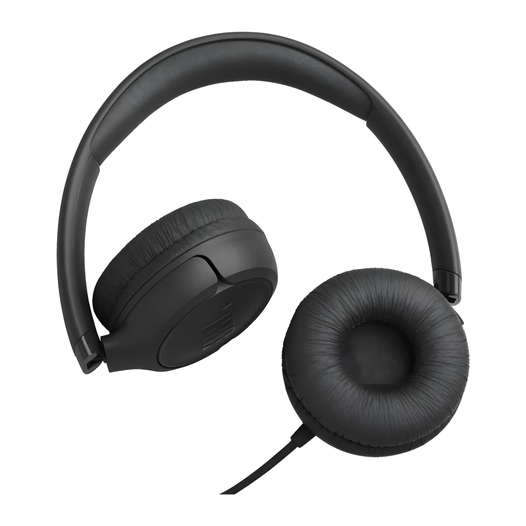 JBL Tune 530 Noir, vue latérale: casque on-ear avec arceau rembourré, coussinets et logo JBL sur le pavillon - Ítem6