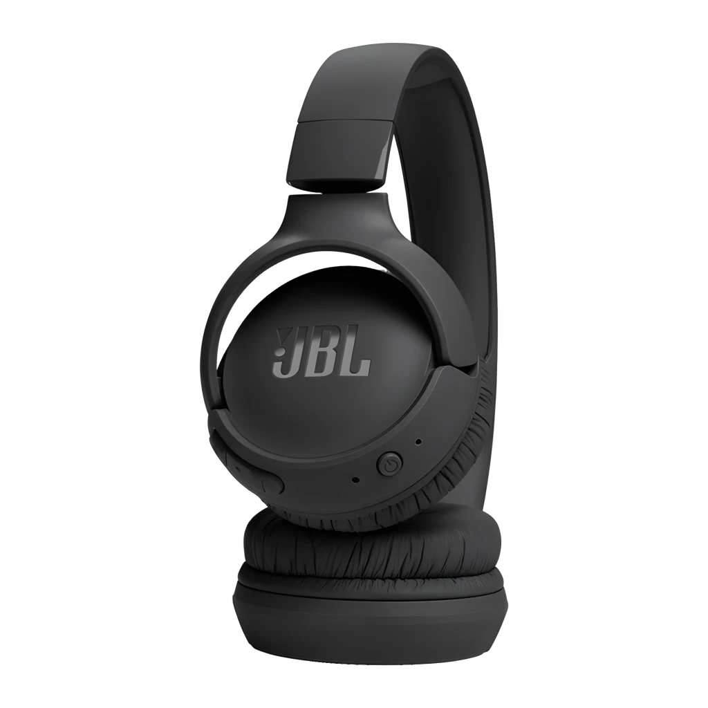 JBL Tune 520BT noir, vue en angle: écouteur droit avec logo JBL et boutons de volume visibles - Ítem6