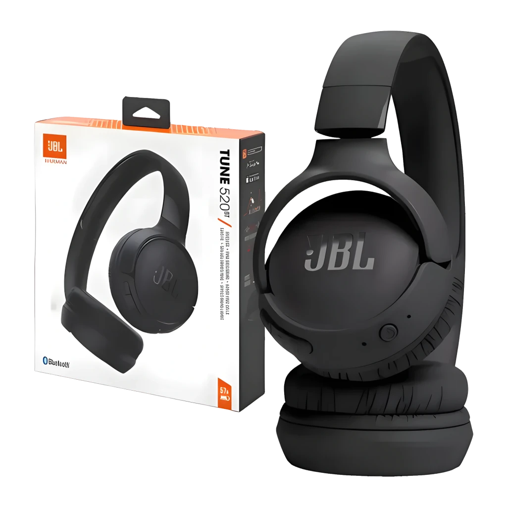 JBL Tune 520BT noir, vue en angle: écouteur droit avec logo JBL et boutons de volume visibles - Ítem7