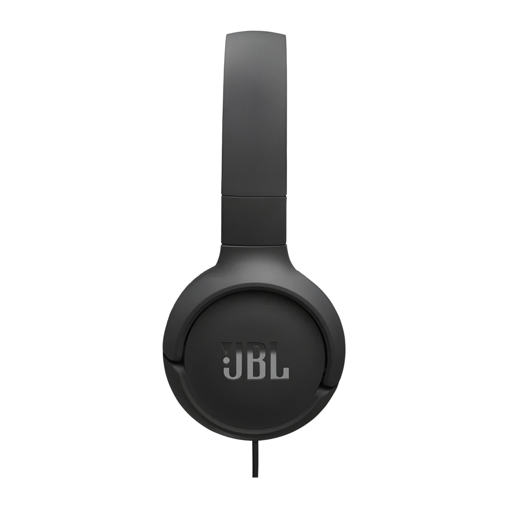 JBL Tune 520C USB-C noir, vue latérale: casque complet avec arceau, coussinets et connecteur USB-C avec télécommande sur - Ítem1