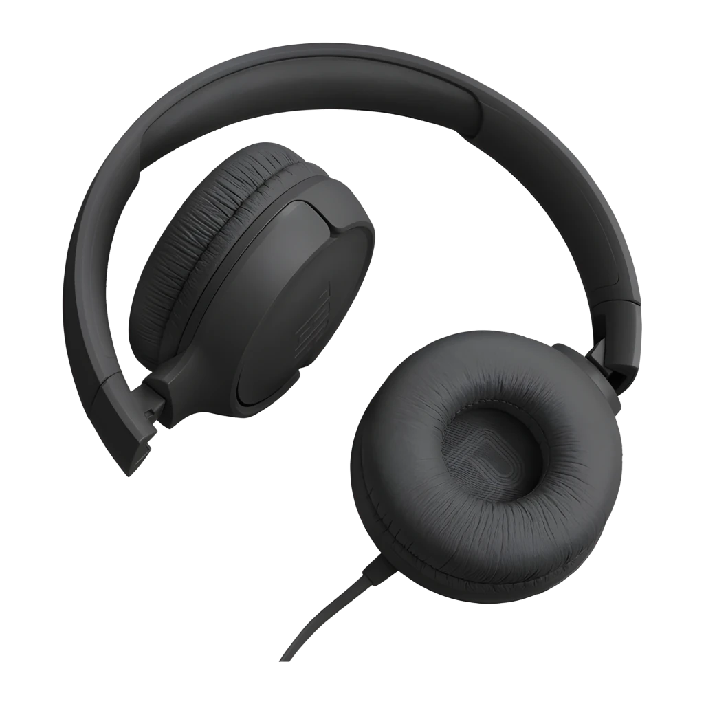 JBL Tune 520C USB-C noir, vue latérale: casque complet avec arceau, coussinets et connecteur USB-C avec télécommande sur - Ítem4