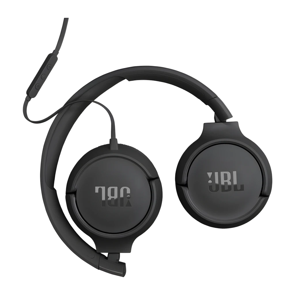 JBL Tune 520C USB-C noir, vue latérale: casque complet avec arceau, coussinets et connecteur USB-C avec télécommande sur - Ítem6