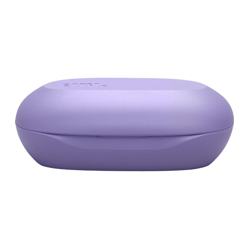 JBL Sense Lite True Wireless Open Earbuds púrpura, vista principal: estuche abierto con logo JBL y auricular derecho con - Ítem2