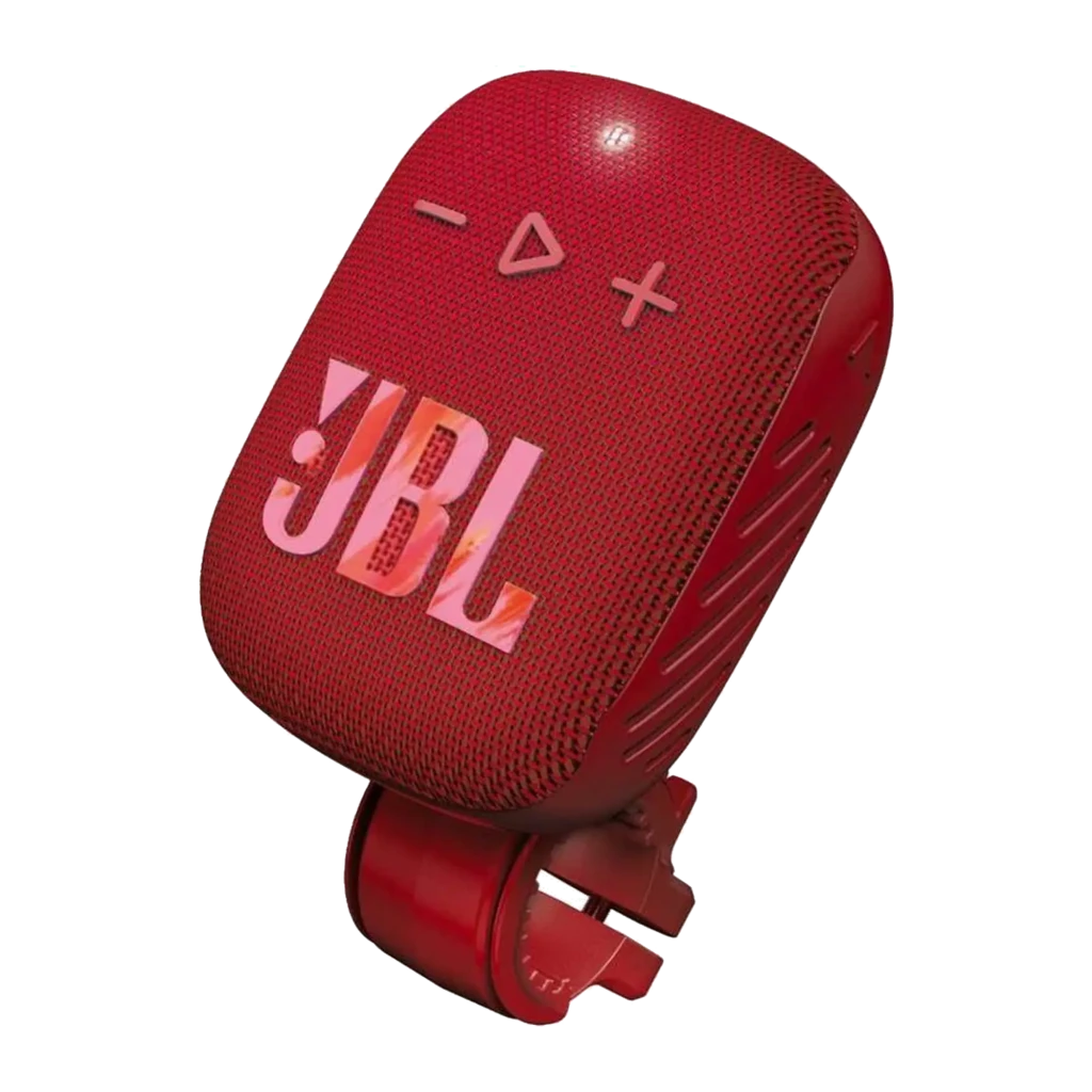 JBL Altavoz Bluetooth Wind 3S rojo, vista frontal: rejilla textil, logo JBL y botones de control integrados - Ítem2