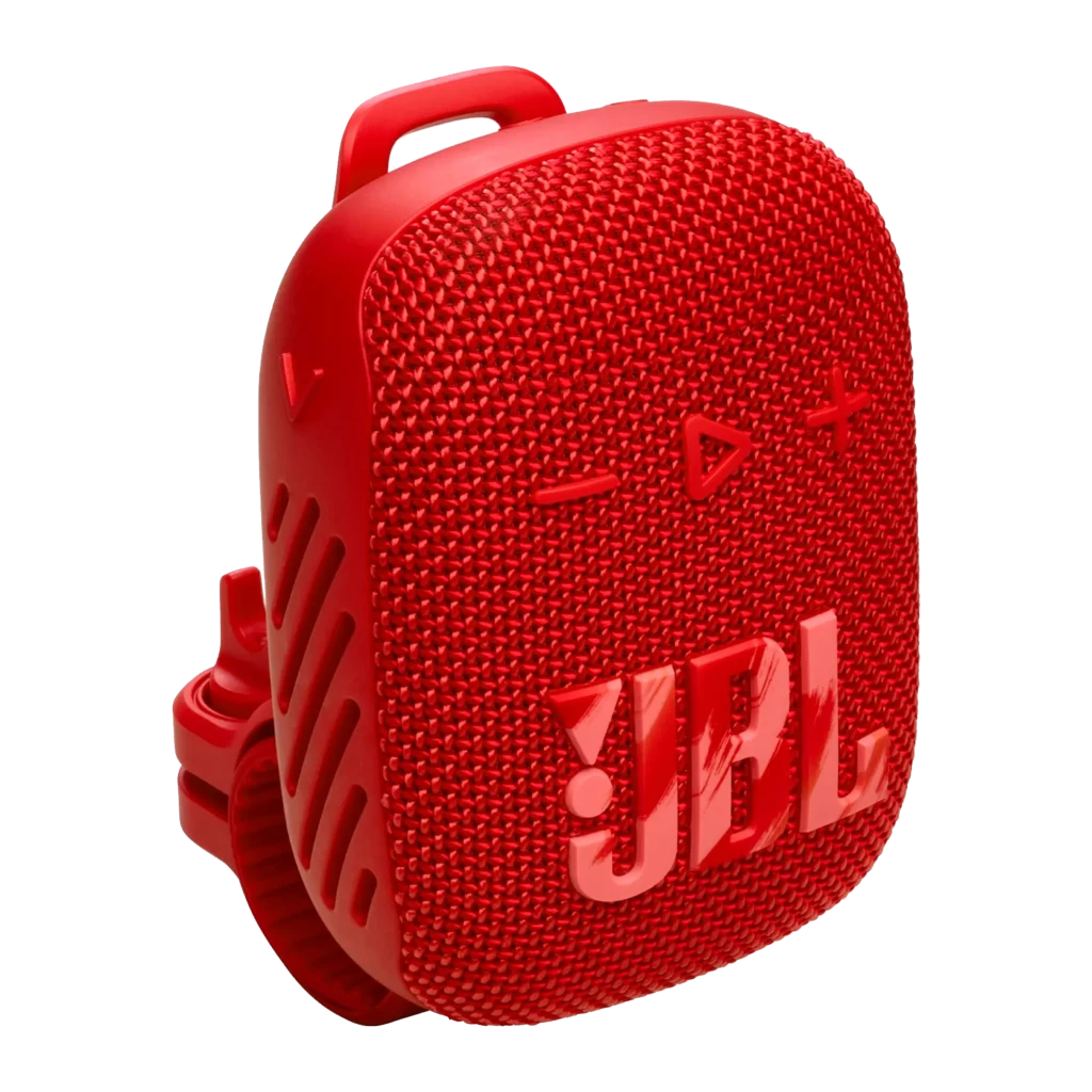 JBL Altavoz Bluetooth Wind 3S rojo, vista frontal: rejilla textil, logo JBL y botones de control integrados - Ítem1