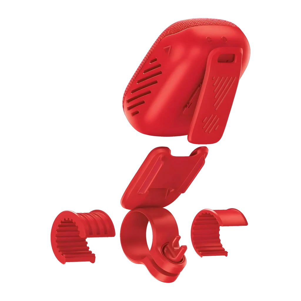 JBL Altavoz Bluetooth Wind 3S rojo, vista frontal: rejilla textil, logo JBL y botones de control integrados - Ítem4