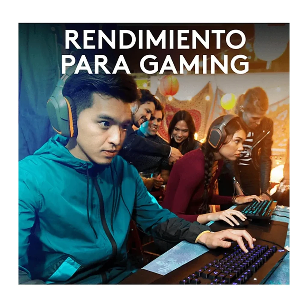 Logitech Clavier G213 Prodigy Gaming QWERTY Noir, vue de face en angle: rétroéclairage RGB bleu et vert, repose-poignet - Ítem4
