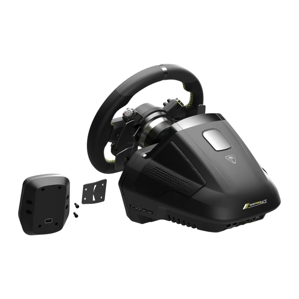 Turtle Beach VelocityOne Race Negro, vista lateral: volante con pantalla, pedales metálicos y palanca de cambios con botones - Ítem5