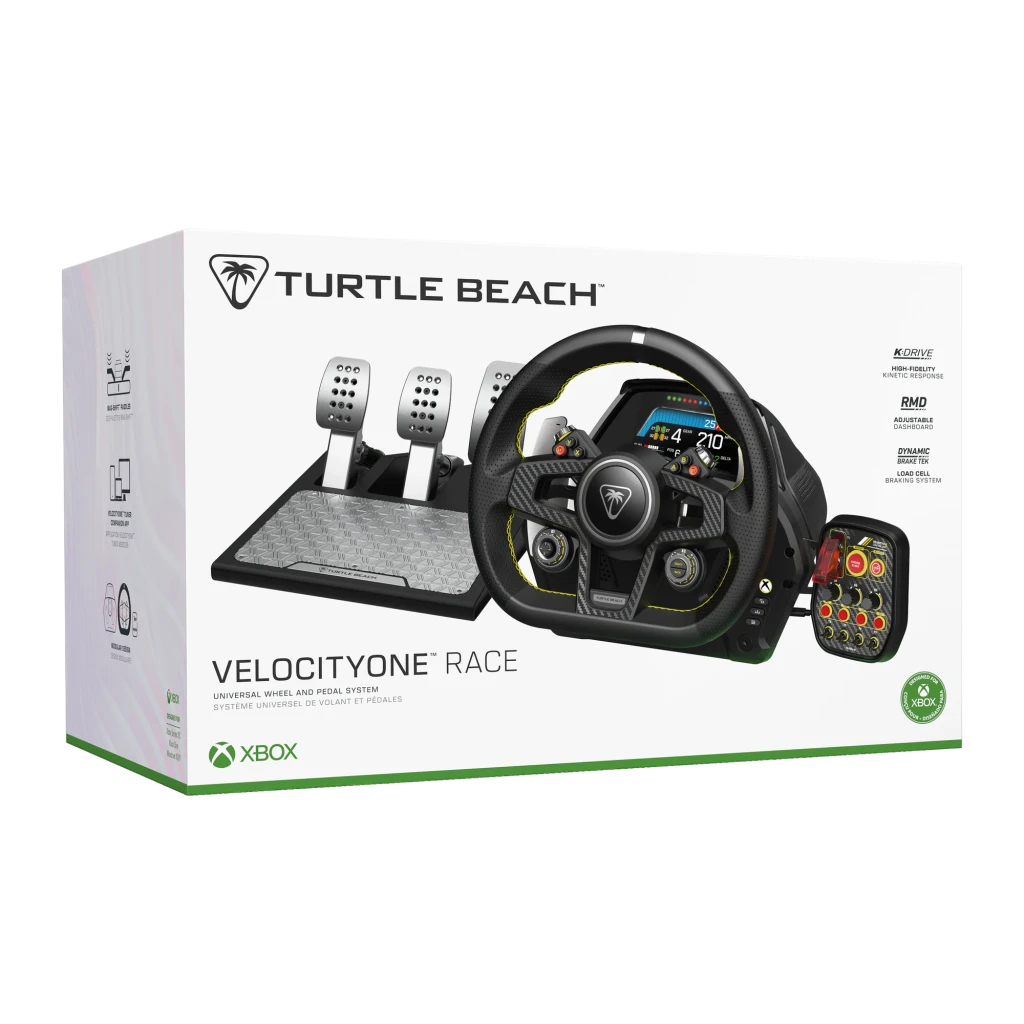 Turtle Beach VelocityOne Race Negro, vista lateral: volante con pantalla, pedales metálicos y palanca de cambios con botones - Ítem10