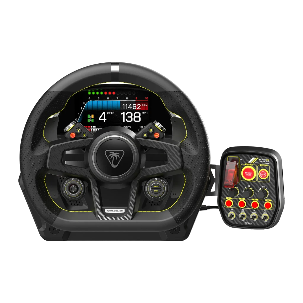 Turtle Beach VelocityOne Race Negro, vista lateral: volante con pantalla, pedales metálicos y palanca de cambios con botones - Ítem1