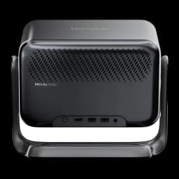 Dangbei N3 Max Proyector 4K Negro, vista trasera: rejilla altavoz Dolby Audio, puertos HDMI USB y soporte giratorio