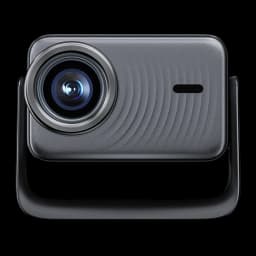 Dangbei N3 Max Proyector 4K negro, vista frontal: lente grande con recubrimiento azul y textura ondulada en carcasa gris