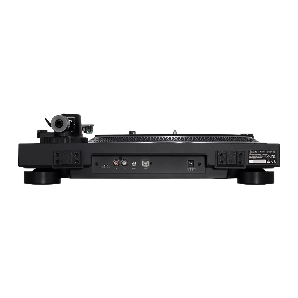 Audio-Technica AT-LP120XBT-USB noir, vue en perspective: platine avec couvercle acrylique ouvert, plateau, bras de lecture - Ítem4