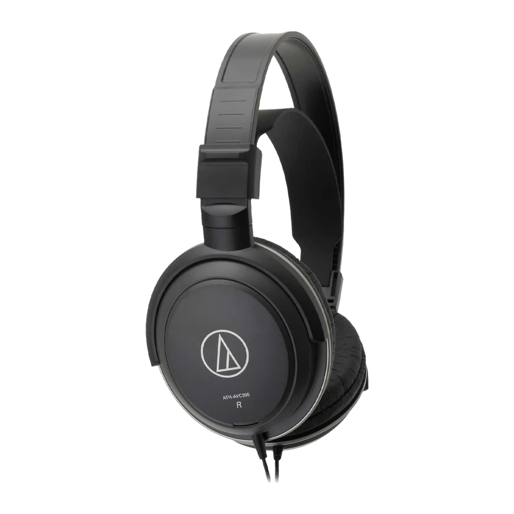 Audio-Technica ATH-AVC200 noir, vue latérale avec adaptateur: casque et jack doré 6,35 mm visible à côté du câble - Ítem1