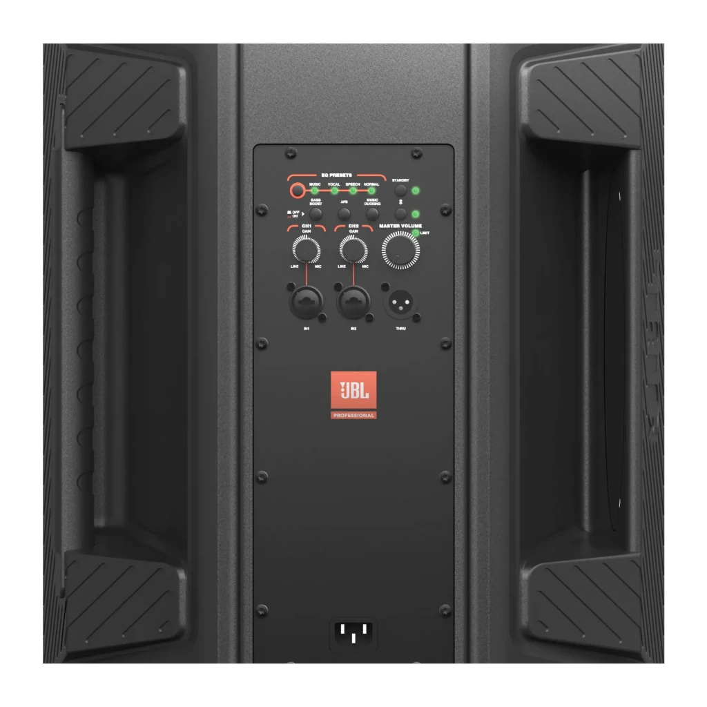 JBL IRX112BT Negro, vista frontal: rejilla metálica hexagonal y logo JBL centrado en carcasa negra - Ítem6