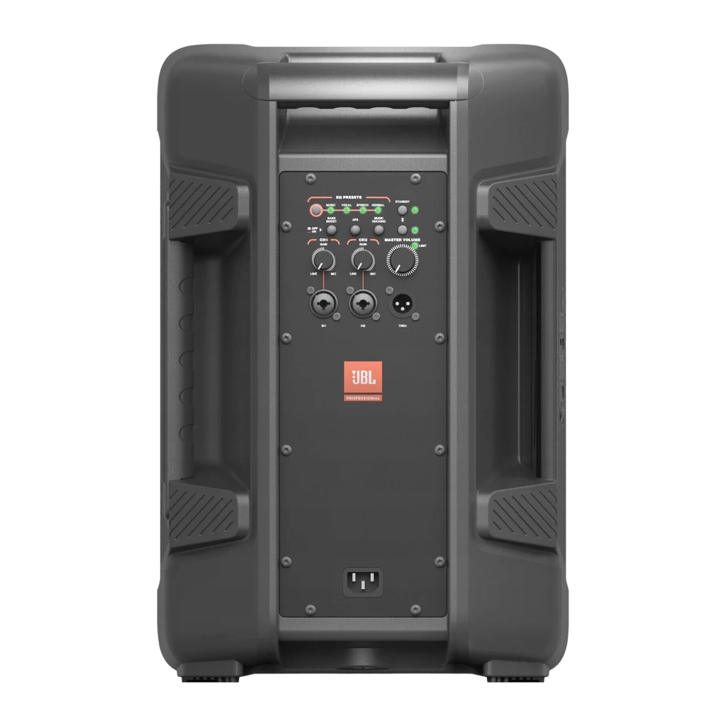 JBL IRX112BT Negro, vista frontal: rejilla metálica hexagonal y logo JBL centrado en carcasa negra - Ítem4