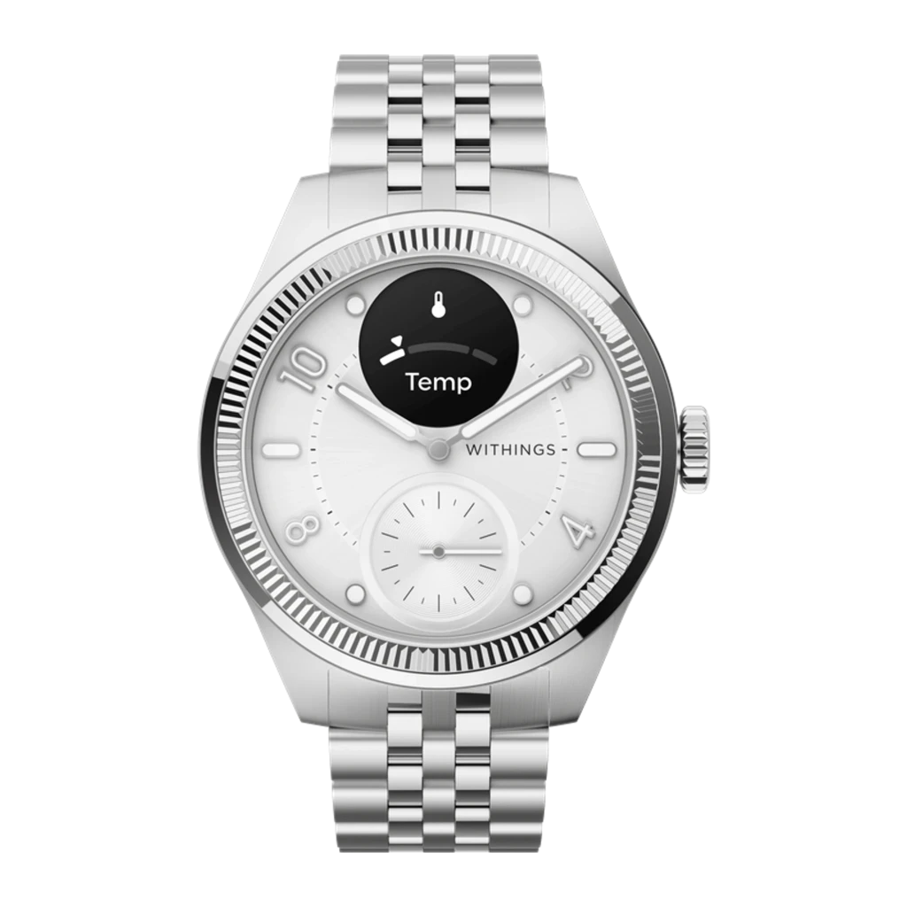Withings ScanWatch Nova Brilliant 39mm Titanium Silver gris, vista lateral izquierda: pantalla OLED con sensor de - Ítem2