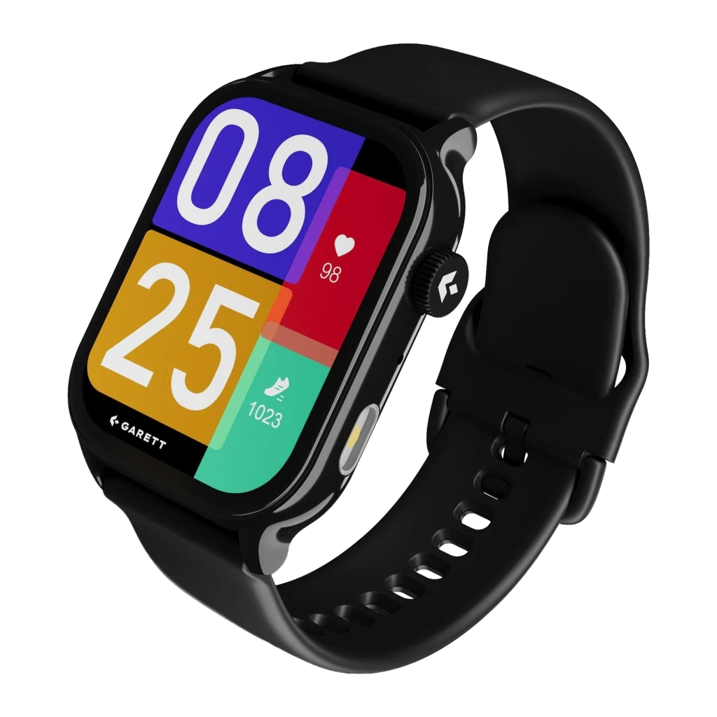 Garett GRC Activity 3 SmartWatch negro, vista frontal izquierda: pantalla colorida con hora, frecuencia cardíaca y pasos, - Ítem1
