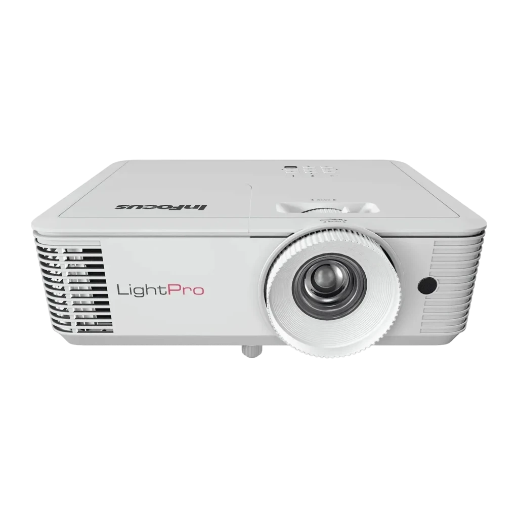InFocus Vista II IN0048SL 4400lm Branco, vista frontal: lente central com anel de foco, grades laterais e logo LightPro - Item2