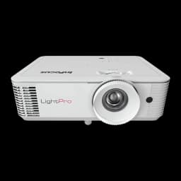 InFocus Vista II IN0048SL 4400lm Blanco, vista frontal elevada: panel superior con logo InFocus, lente con aro metálico y