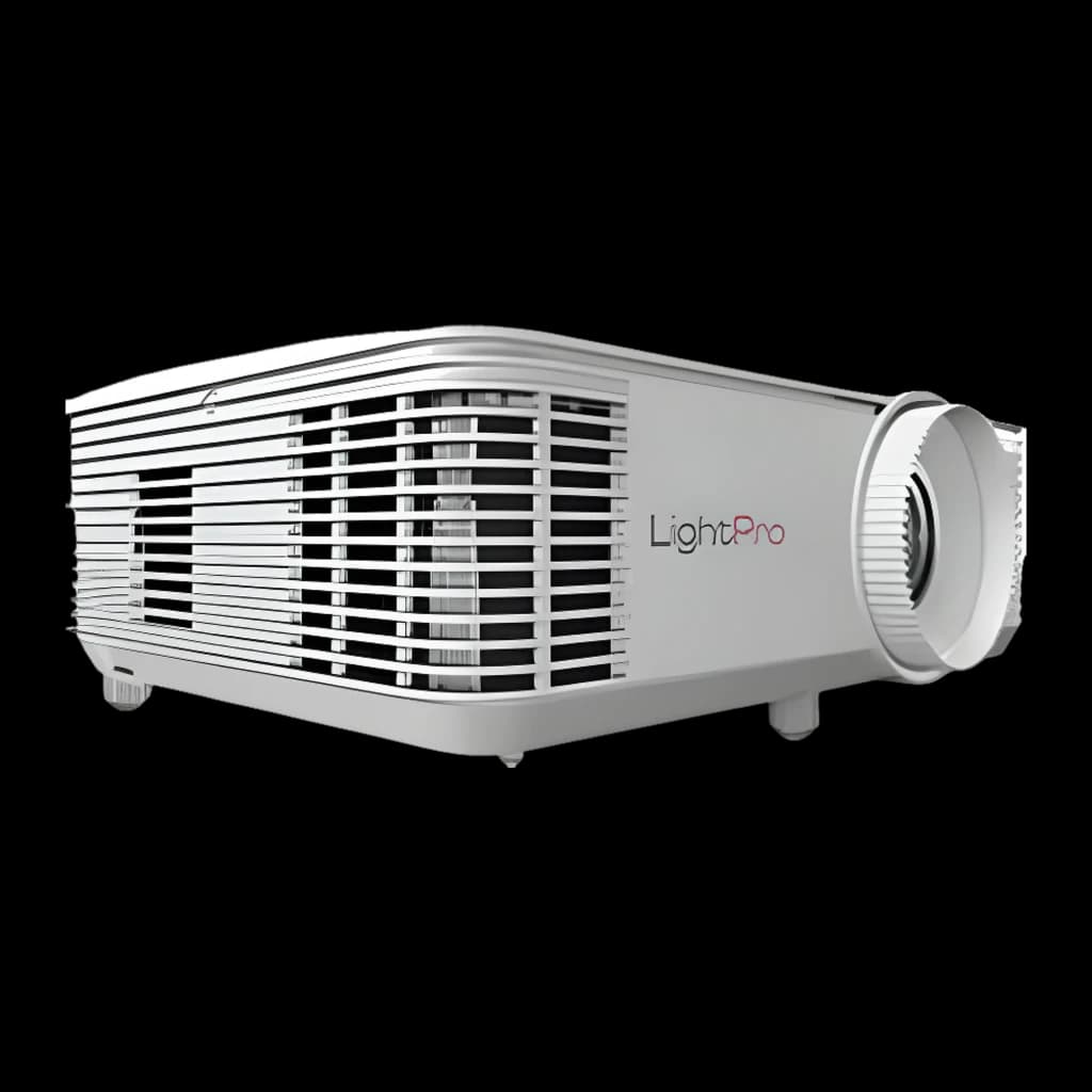 InFocus Vista II IN0048SL 4400lm Blanco, vista lateral-frontal: rejillas de ventilación, lente y logo LightPro visibles