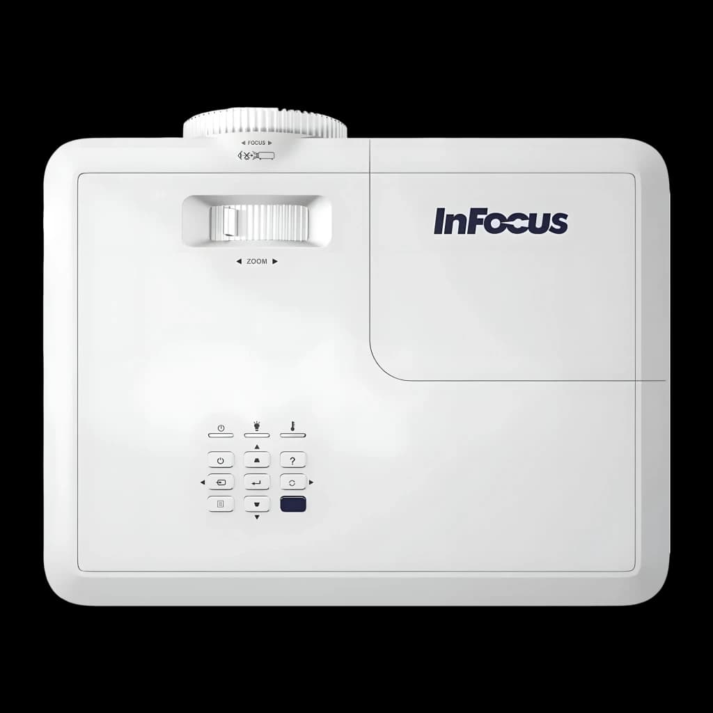 InFocus Vista II IN0048SL 4400lm Blanco, vista superior: panel de control, anillo de zoom y logo InFocus